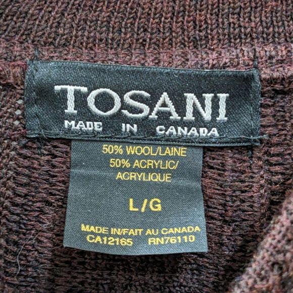 Tosani Canada Men's Wool & Acrylic Knit Sueded Sweater Brown & Burgundy Size L - Picture 6 of 7